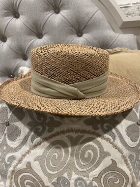 Stetson Natural Straw Boater Hat with Sage Band